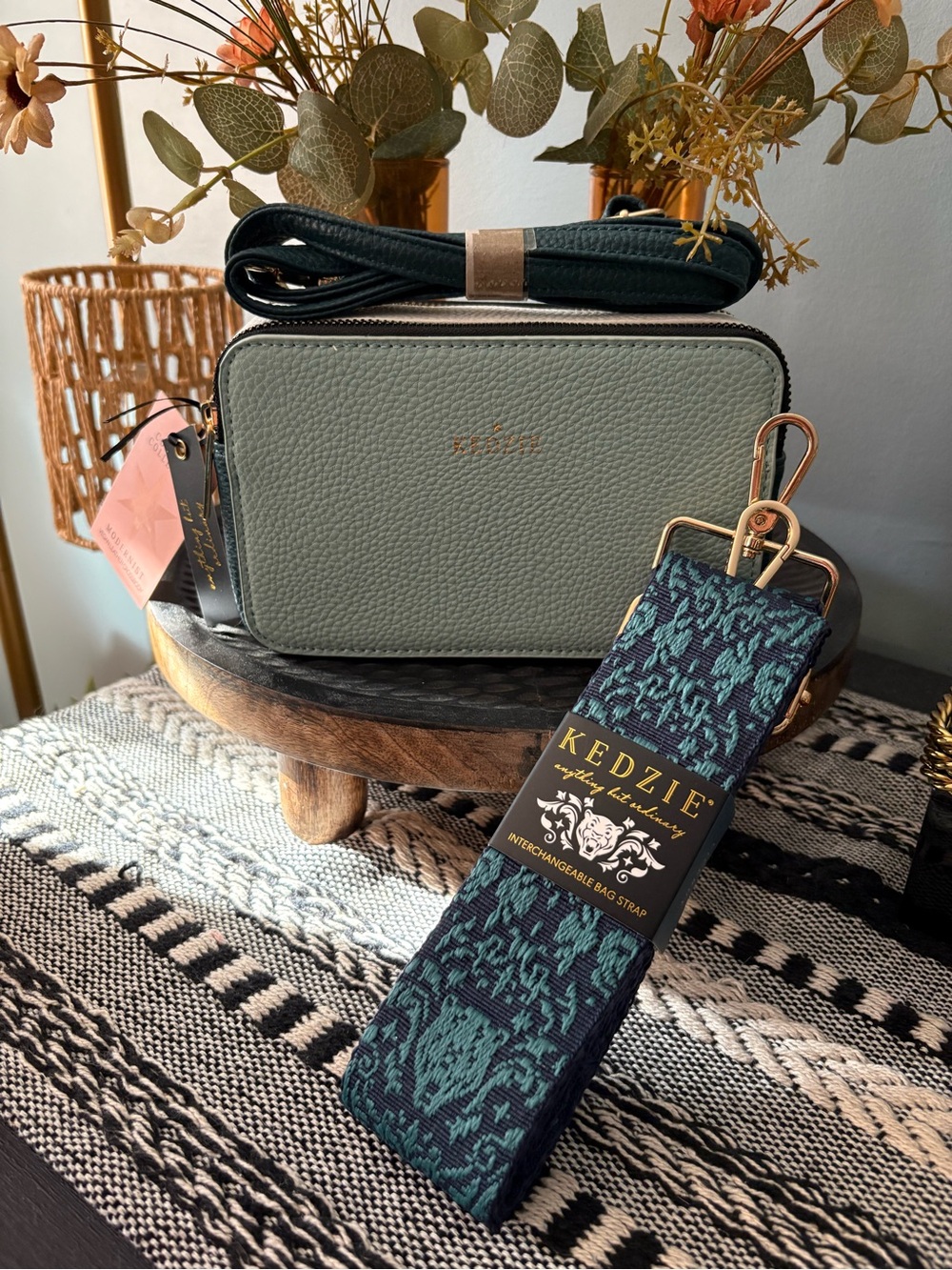 Kedzie Sage Green Crossbody Bag with Interchangeable Strap